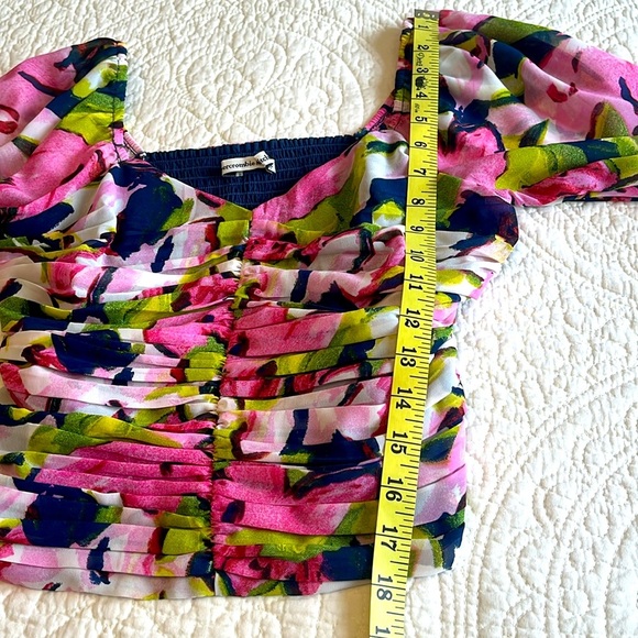 Abercrombie & Fitch Top Sweetheart Neckline Long Sleeves Pink Floral Small Crop - Picture 15 of 17